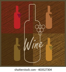 Vector image with wine bottles on brown, red and green backgrounds with sign. Wine menu