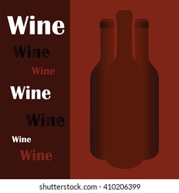 Vector image with wine bottles on burgundy background with signs. Wine menu