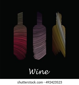 Vector image with wine bottles on black background with sign. Wine menu