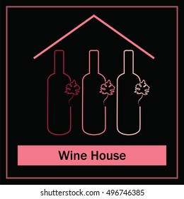 Vector image with wine bottles on black background with sign. Wine menu