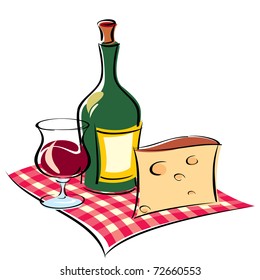 vector image of wine and cheese on napkin