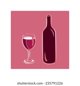 Vector image of wine glass and bottle
