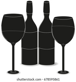  Vector image of wine glasses and bottles.