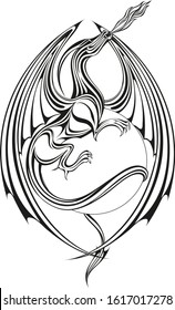 Vector image of a winged dragon on a sphere. Can be used for tattoos or logo design.