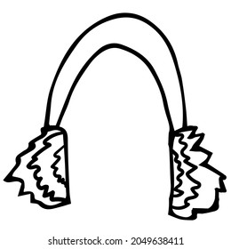 Vector image of winter fur headphones. The silhouette is a black outline. Design of posters, postcards, stickers, logos.