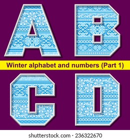 vector image of winter letter with a frosty ornament. Part 1