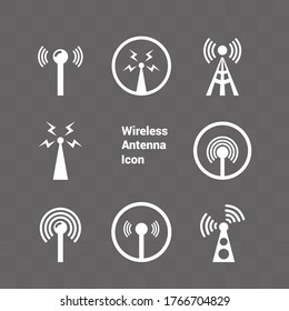 Vector image of wireless antennas. White icons. Transparent background.