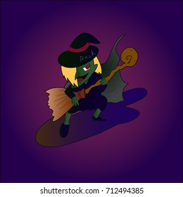 Vector image of witch in rock style holding a broom for use replace the guitar in Halloween concept.