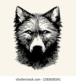 Vector image of a wolf woodcut illustration. Editable and scalable.