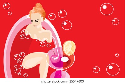 vector image of woman in bath