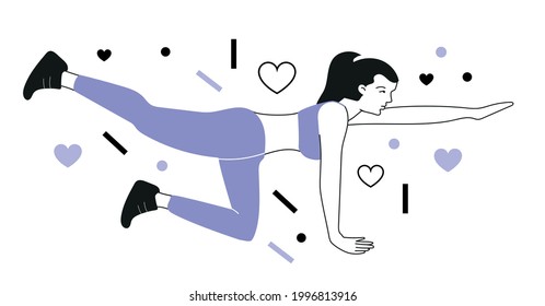 Vector image of a woman doing sports exercises. 