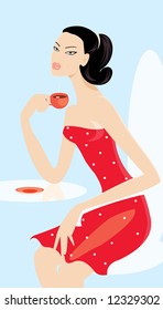 vector image of woman drinking cup of coffee