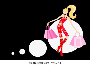 vector image of woman with handbags