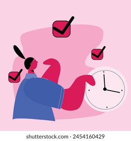 vector image of a woman holding a clock with a to do list checklist, depicting task management