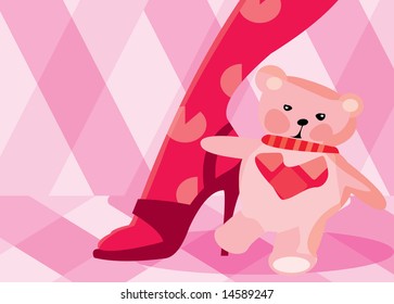 vector image of woman leg and pretty bear toy