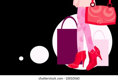 vector image of woman legs and shopping bag