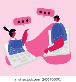 Vector Imagen de mujer y hombre que se comunican en línea