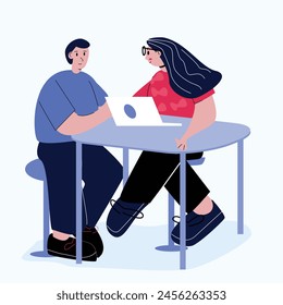 vector image of woman and man discussing