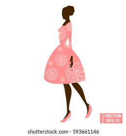 Vector Image. Woman model in a pink dress.