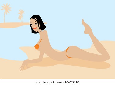 imagen vectorial de la mujer en la playa
