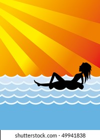  vector image of woman on beach
