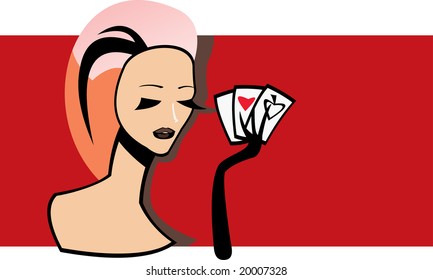 vector image of woman with playing card