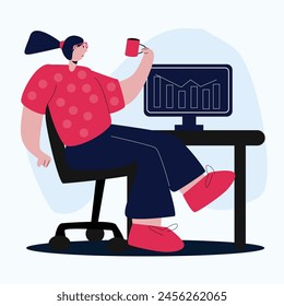 vector image of a woman relaxing while working