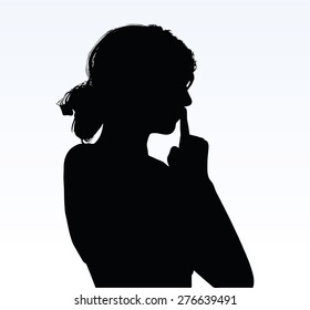 Vector Image - woman silhouette with hand gesture hush
