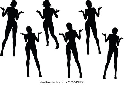 Vector Image - woman silhouette with hand gesture hands open
