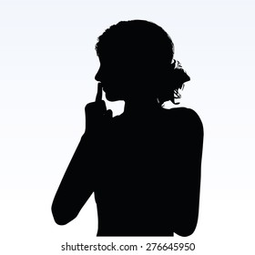 Vector Image - woman silhouette with hand gesture hush
