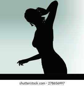 Vector Image - woman silhouette with hand gesture listen