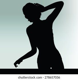 Vector Image - woman silhouette with hand gesture listen
