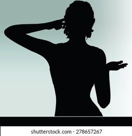 Vector Image - woman silhouette with hand gesture think 