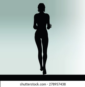 Vector Image - woman silhouette with hand gesture push or stop 