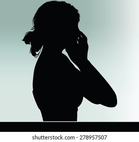 Vector Image - woman silhouette with hand gesture hands on the mouth