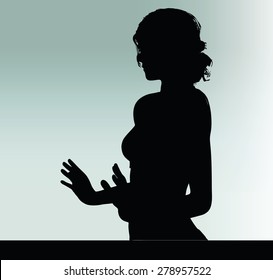 Vector Image - woman silhouette with hand gesture push or stop 