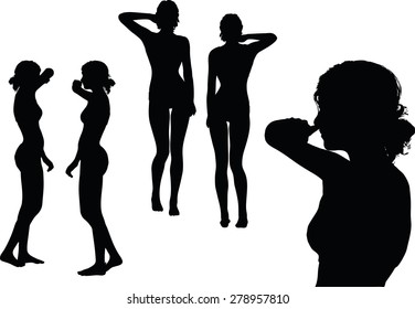 Vector Image - woman silhouette with hand gesture touch the nose 