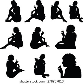 Vector Image - woman silhouette with hand gesture hey