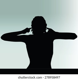 Vector Image - woman silhouette with hand gesture turn a deaf ear