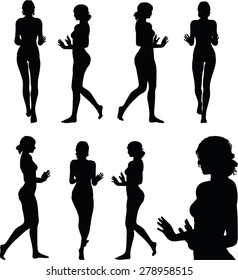 Vector Image - woman silhouette with hand gesture push or stop 