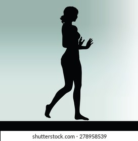 Vector Image - woman silhouette with hand gesture push or stop 