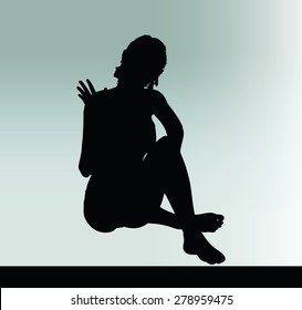 Vector Image - woman silhouette with hand gesture hey