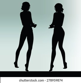 Vector Image - woman silhouette with hand gesture explain 