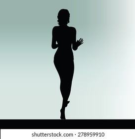 Vector Image - woman silhouette with hand gesture push or stop 