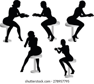 Vector Image - woman silhouette with sitting pose leaning on table