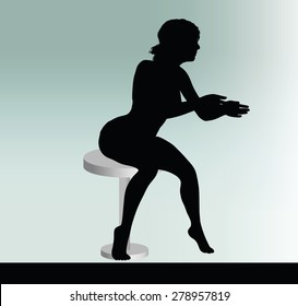 Vector Image - woman silhouette with sitting pose leaning on table 