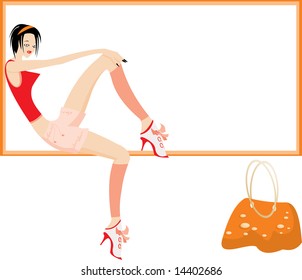 vector image of woman sitting on window frame