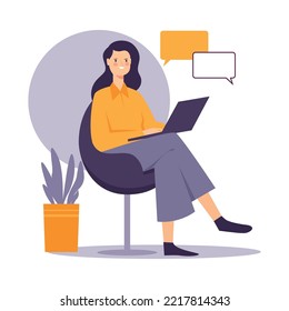 Imagen vectorial de una mujer trabajando en una computadora.