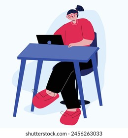 vector image of a woman working in front of a laptop