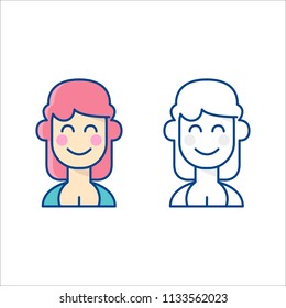The vector image of a woman's avatar with a blush. Flat design. Set of 2 images - color and monochrome.